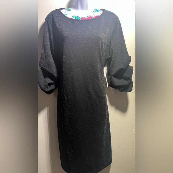 Emma & Michele Black Shimmer Scrunch Sleeve Dress - Picture 1 of 4